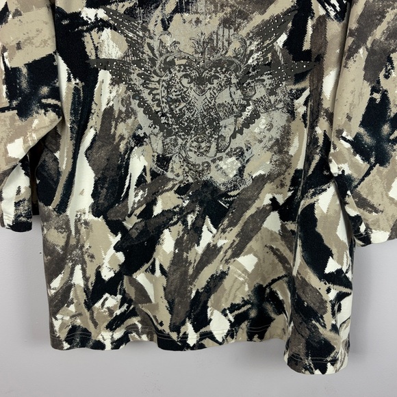 Gerry Weber Casual Abstract Embellished Long Sleeve Cotton Top Size 18 Black Tan - Picture 4 of 14